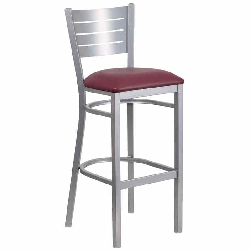 Bar Stool - Silver Metal Frame - Burgundy Vinyl Se