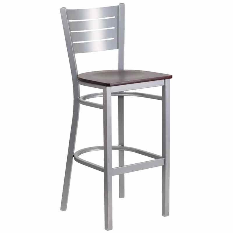 Bar Stool - Silver Metal Frame - Mahogany Wood Sea