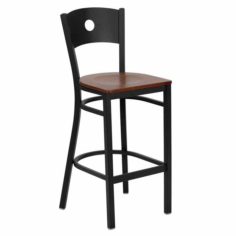 Restaurant Bar Stool Black Frame Cherry Wood Seat