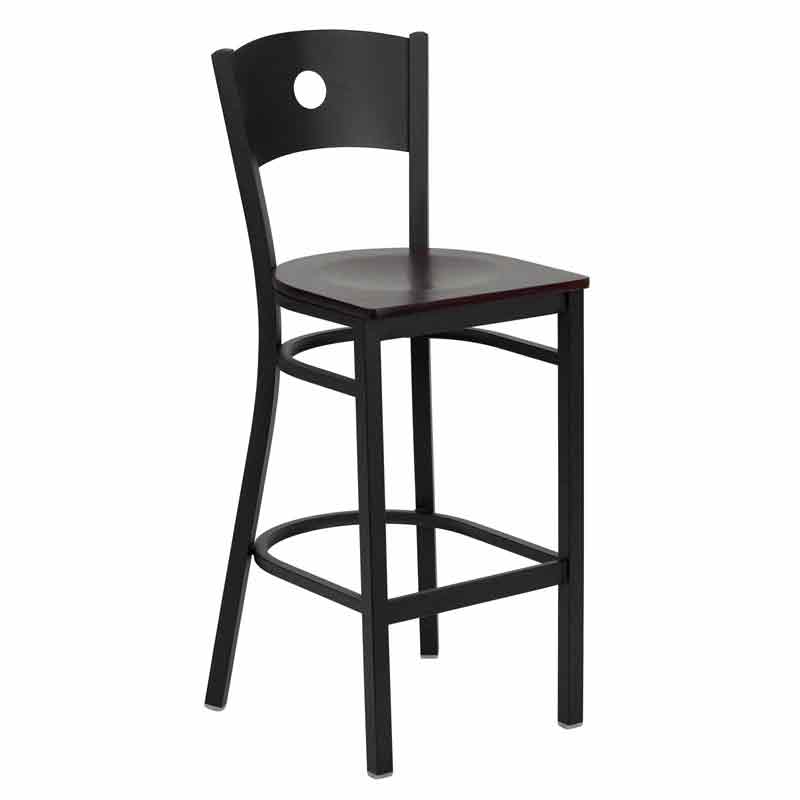 Restaurant Bar Stool Black Frame Mahogany Wood Sea