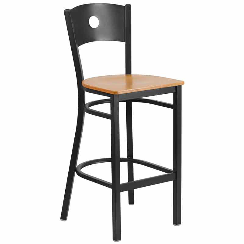 Restaurant Bar Stool Black Frame Natural Wood Seat
