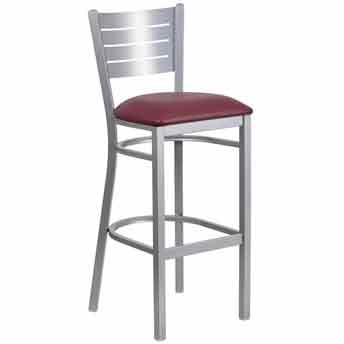 Bar Stool - Silver Metal Frame - Burgundy Vinyl Se