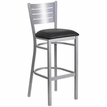 Bar Stool Silver Metal Frame - Black Vinyl Seat