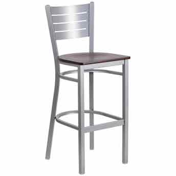 Bar Stool - Silver Metal Frame - Mahogany Wood Sea